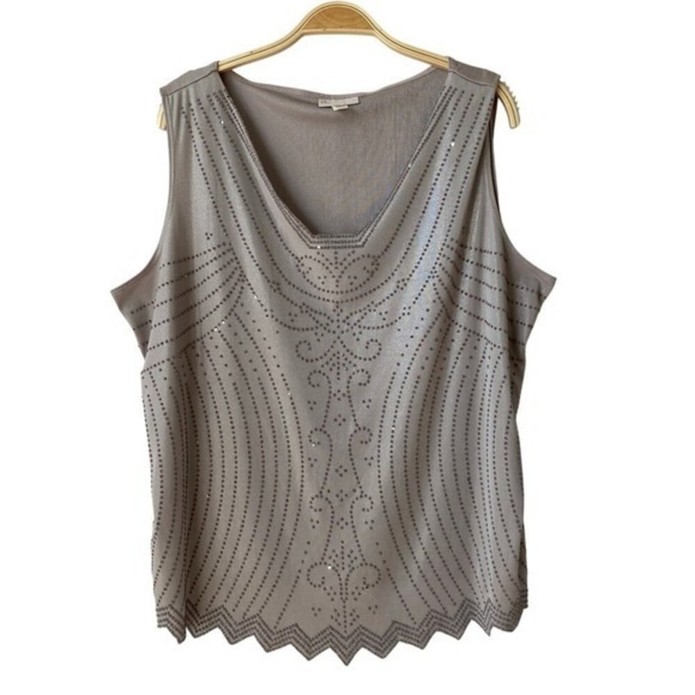 DB established 1962 Womens 2X Beaded Tank Top Sleeveless Blouse Gray Made In USA